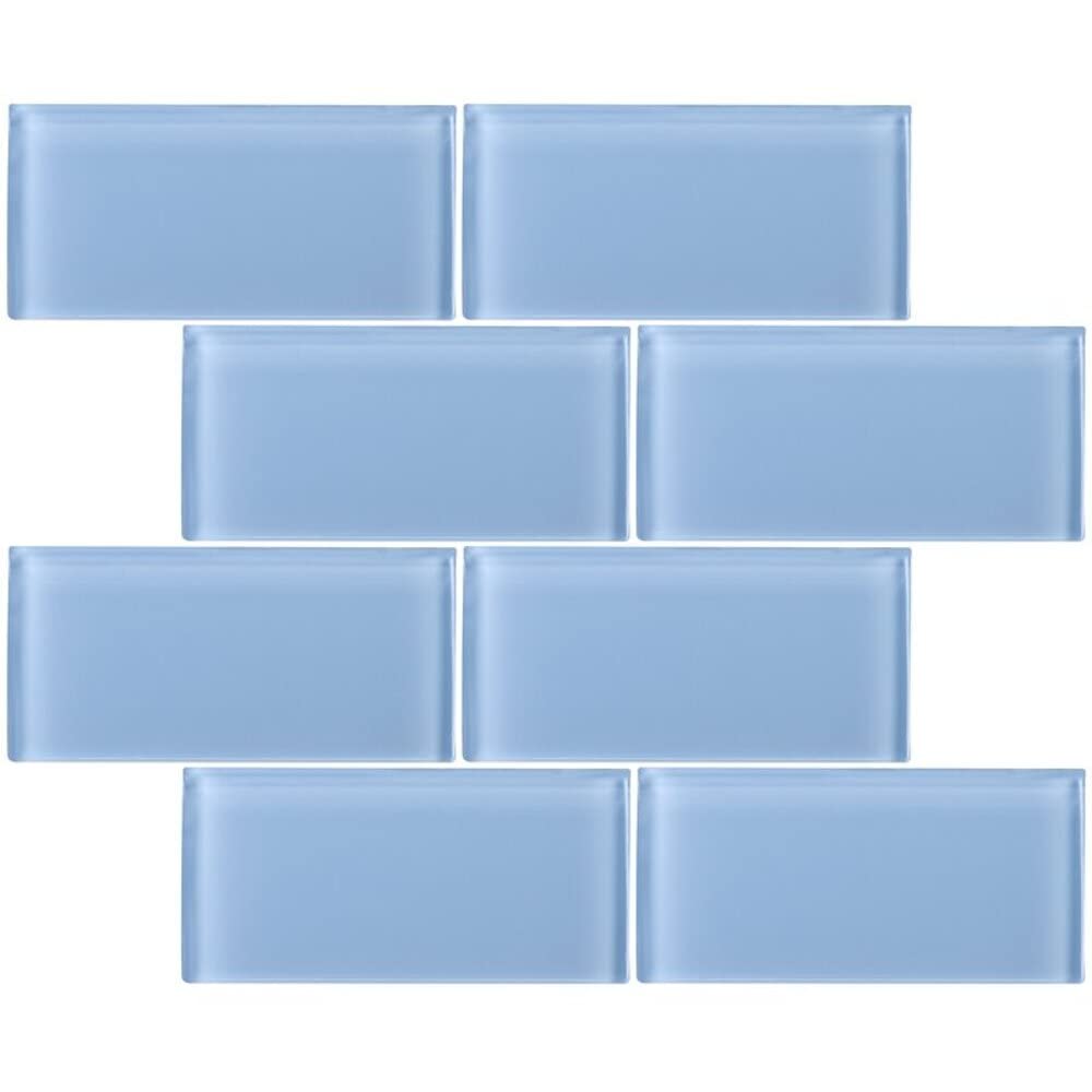 Pacific Ocean 3x6 Blue Glass Subway Mosaic Wall Tile for Bathroom Kitchen Backsplash Accent decor (price per square feet, 8 pieces)