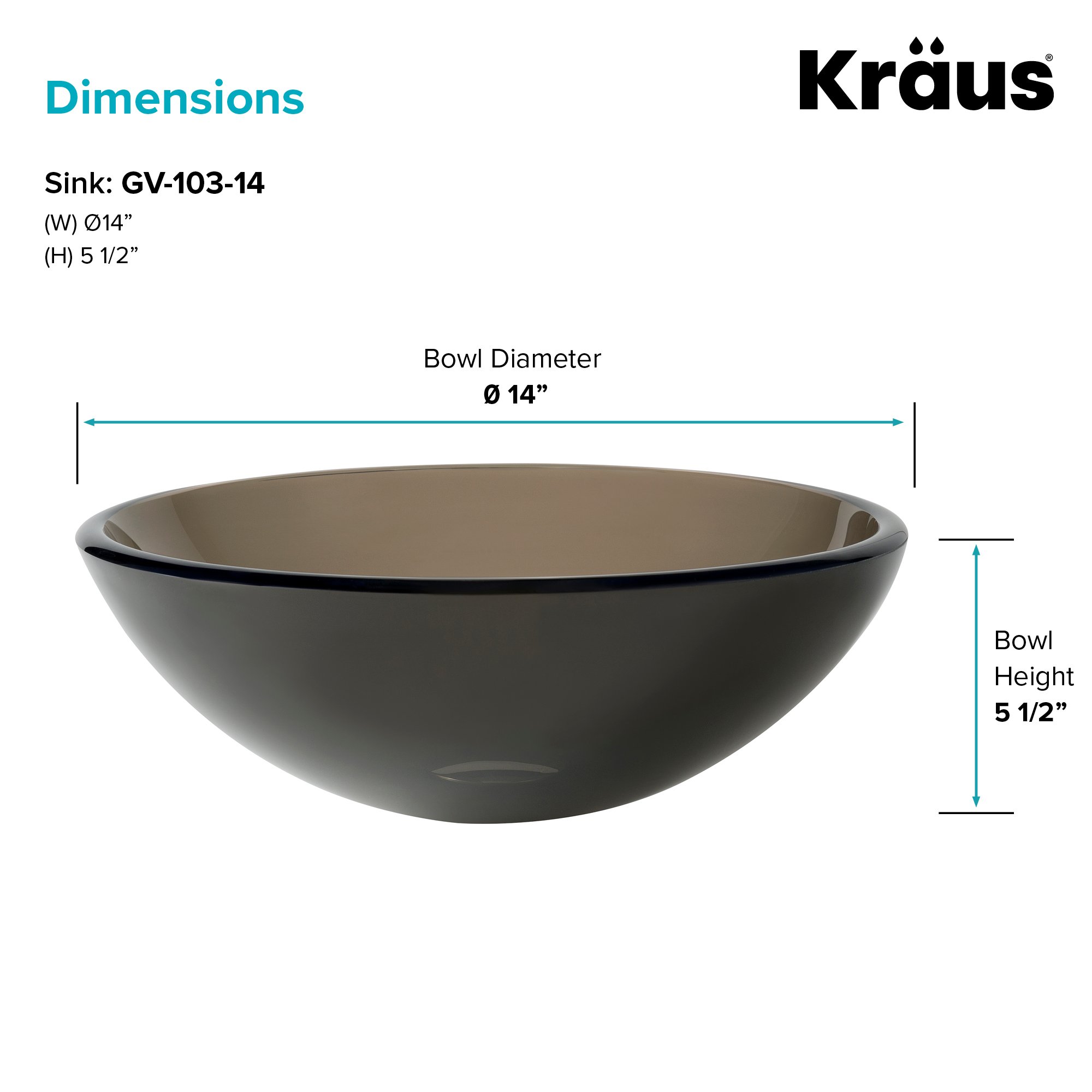 Kraus GV-103-14 Clear Brown 14 inch Glass Vessel Bathroom Sink