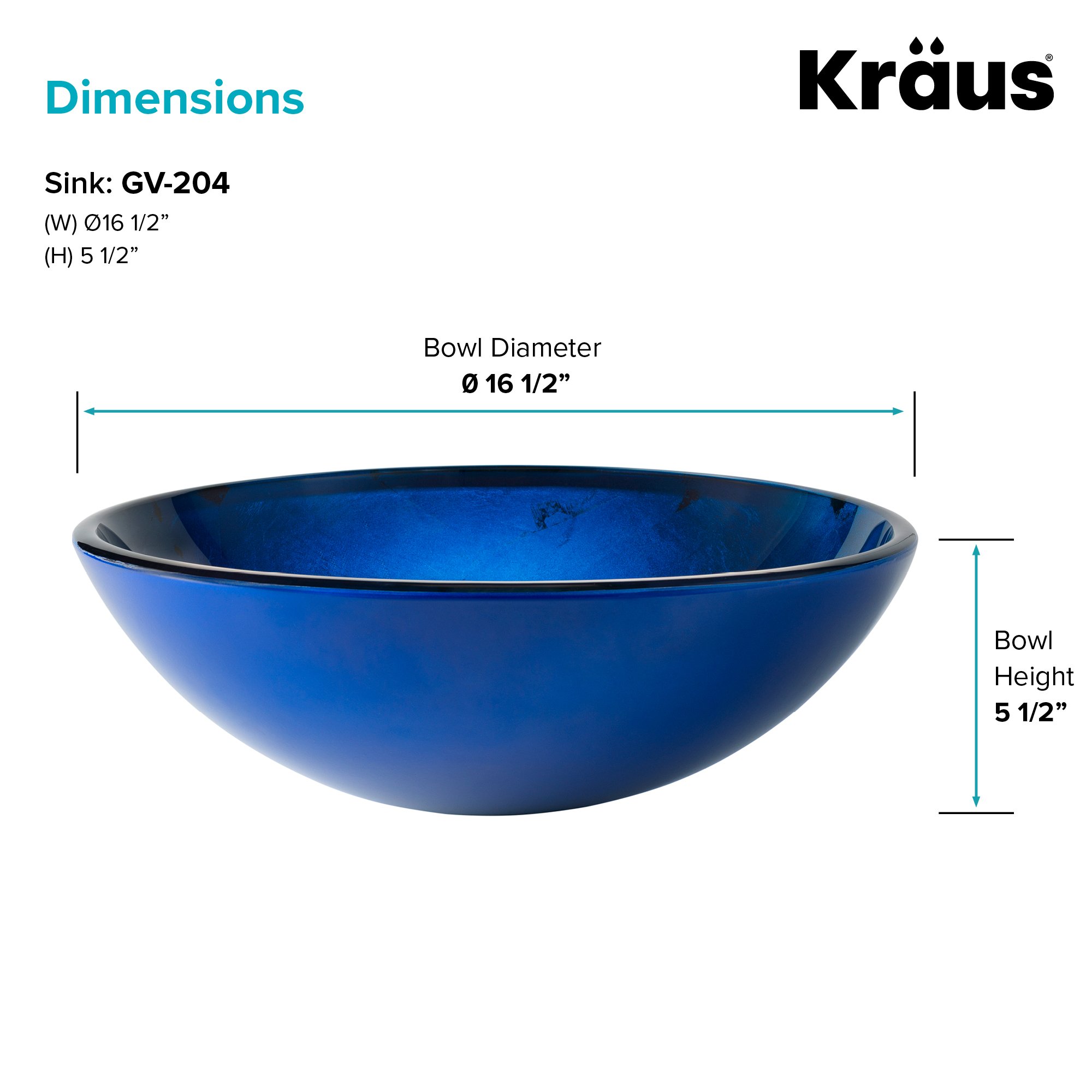 Kraus GV-204 Irruption Blue Glass Vessel Bathroom Sink