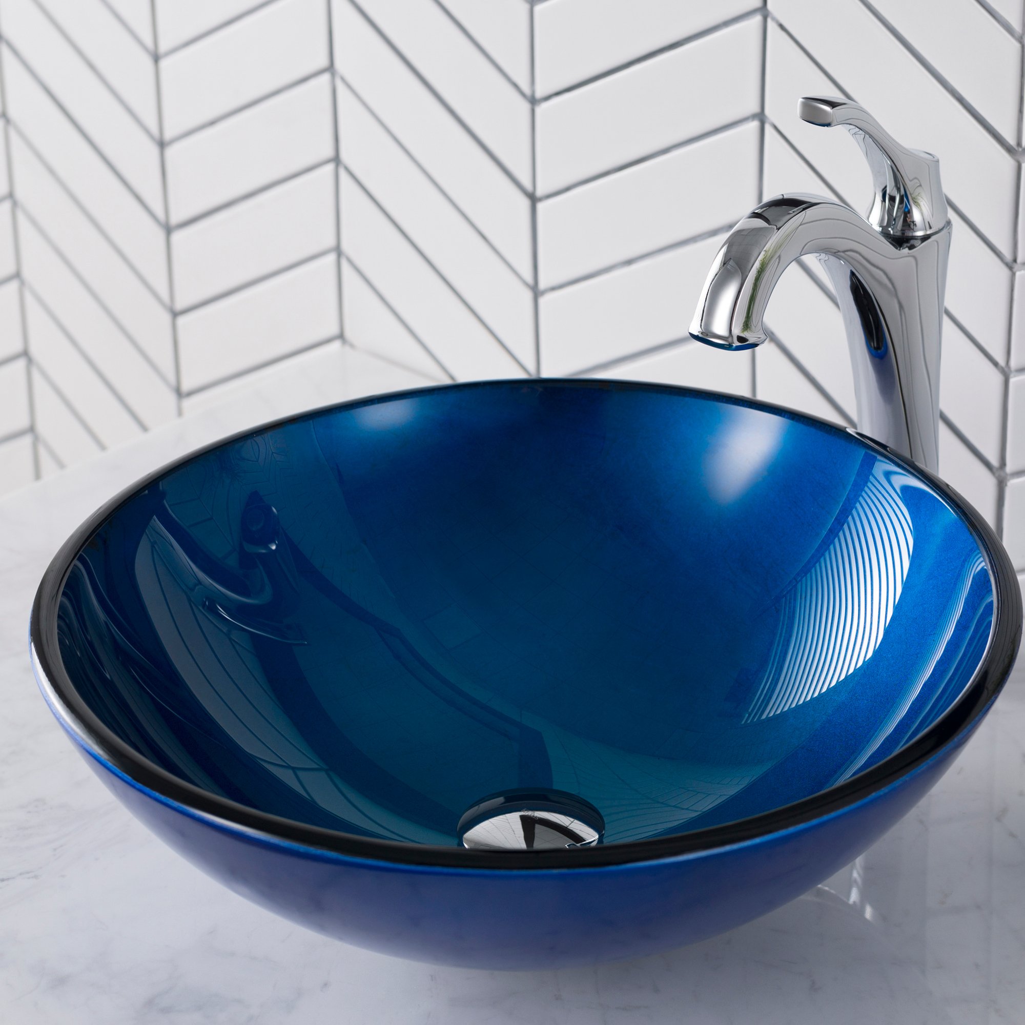 Kraus GV-204 Irruption Blue Glass Vessel Bathroom Sink