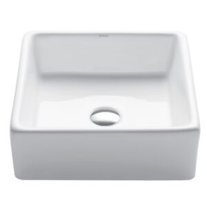 Kraus KCV-120 Square Ceramic Bathroom Sink, White, 15 Inch