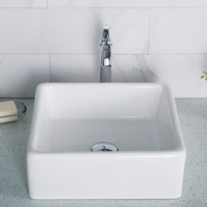 Kraus KCV-120 Square Ceramic Bathroom Sink, White, 15 Inch