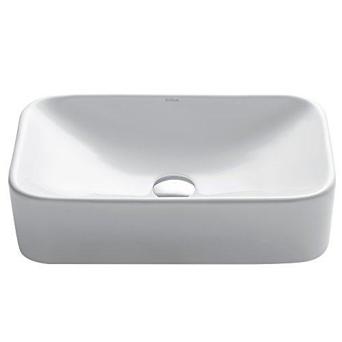 Kraus KCV-122 Ceramic Above counter Rectangular Bathroom Sink, 19.44 x 11.84 x 5 inches, White