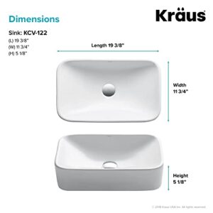 Kraus KCV-122 Ceramic Above counter Rectangular Bathroom Sink, 19.44 x 11.84 x 5 inches, White