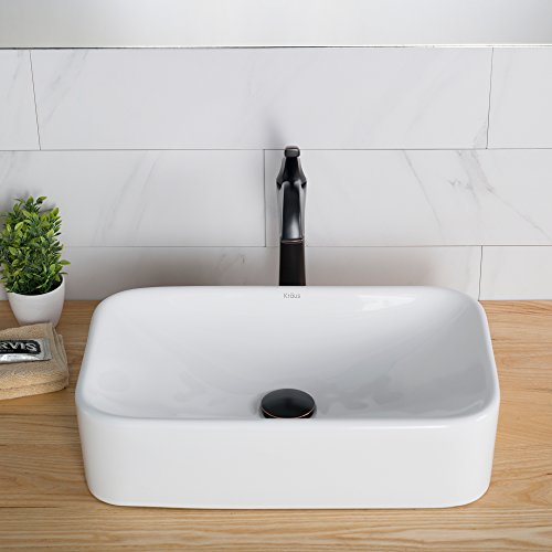 Kraus KCV-122 Ceramic Above counter Rectangular Bathroom Sink, 19.44 x 11.84 x 5 inches, White