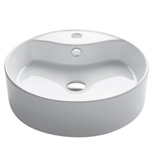 kraus kcv-142 elavo round vessel porcelain ceramic bathroom sink 18 inch in white with overflow