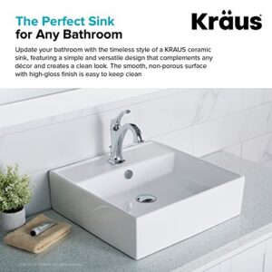 Kraus KCV-150 Elavo Square Vessel Porcelain Ceramic Bathroom Sink with Overflow, 18 1/2, 18.63, White