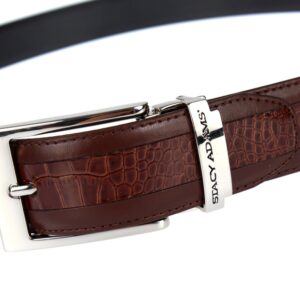 Stacy Adams 6-203 Smooth Grain Leather with Croco Embossed Center Detail Mens Adjustable Belt, Polished Nickel Buckle (Cognac)