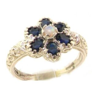 letsbuygold 925 sterling silver natural opal and sapphire womens promise ring - size 5.5