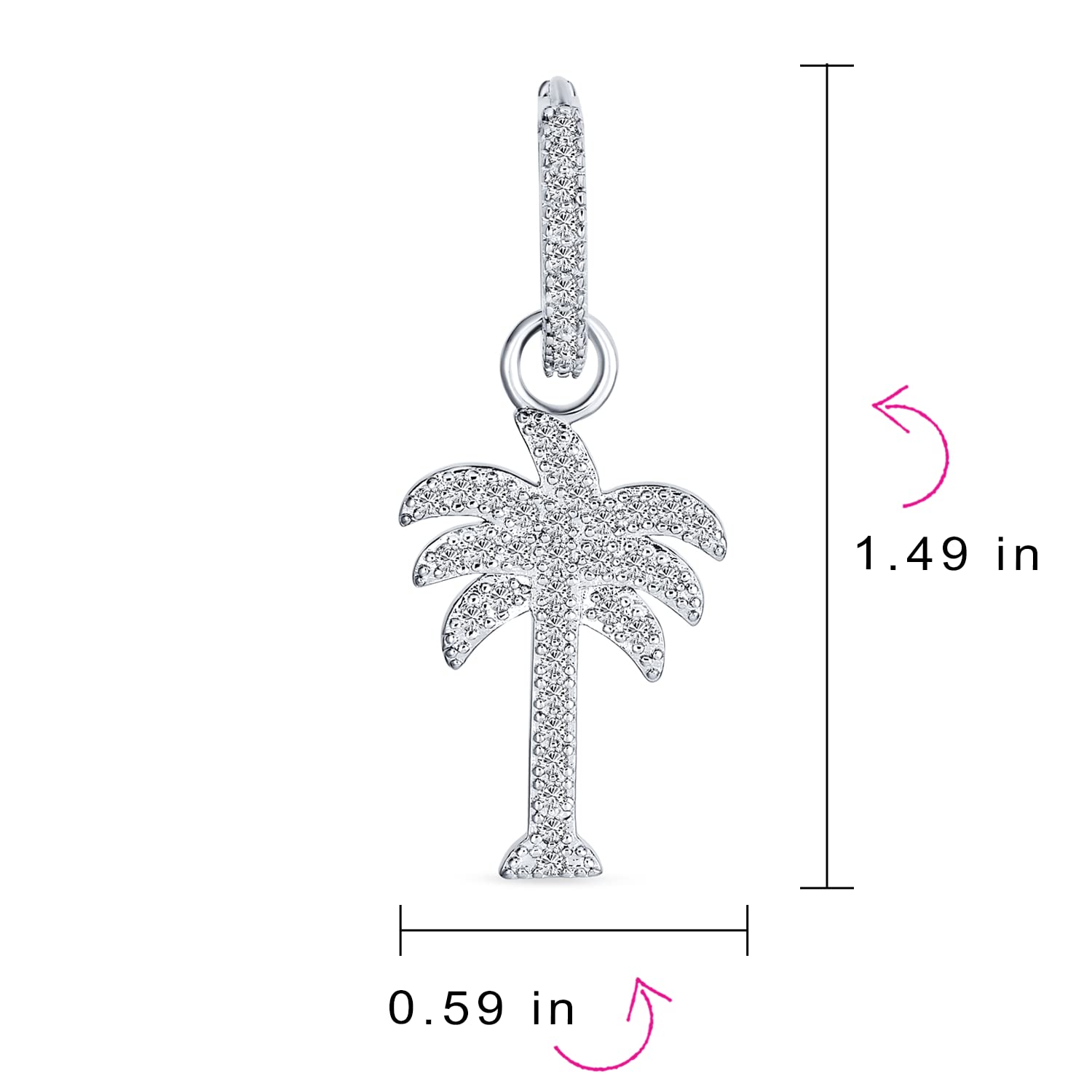 Hawaiian Nautical Pave CZ Cubic Zirconia Huggie Mini Hoop Dangle Charm Palm Tree Earrings For Women Teen .925 Sterling Silver