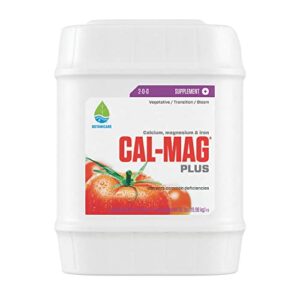 botanicare cal-mag plus, a calcium, magnesium, and iron plant supplement, corrects common plant deficiencies, add to water or use as a spray, 2-0-0 npk, 5 gallon