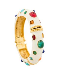 white enamel/multi gemstone bangle bracelet white