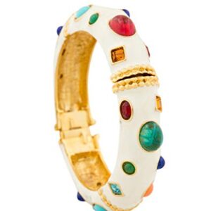 White Enamel/Multi Gemstone Bangle Bracelet White