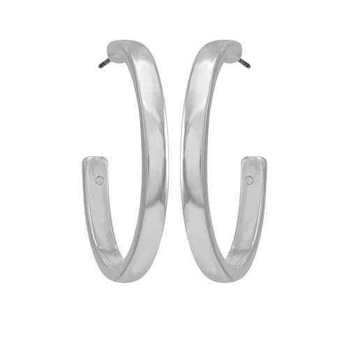 GUESS "Basic" Silver Logo Open Hoop Earrings