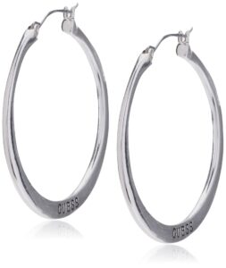 guess "basic" silver flat logo hoop earrings