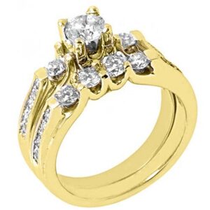 14k yellow gold round diamond engagement ring wedding band bridal set 1.50 carats