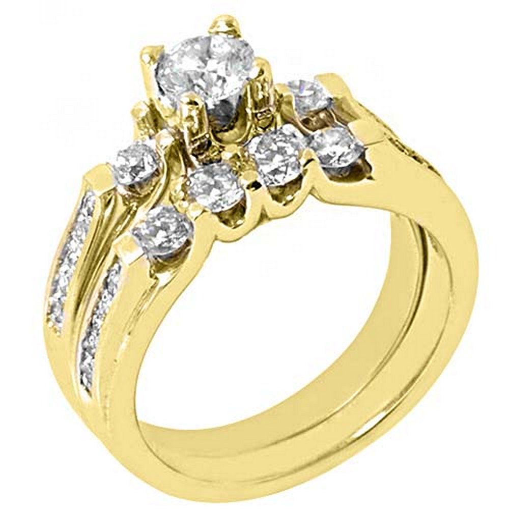 14k Yellow Gold Round Diamond Engagement Ring Wedding Band Bridal Set 1.50 Carats