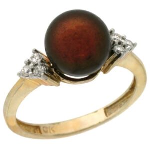 14k Gold 8.5 mm Brown Pearl Ring w/ 0.105 Carat Brilliant Cut Diamonds, 7/16 in. (11mm) wide, size 5.5