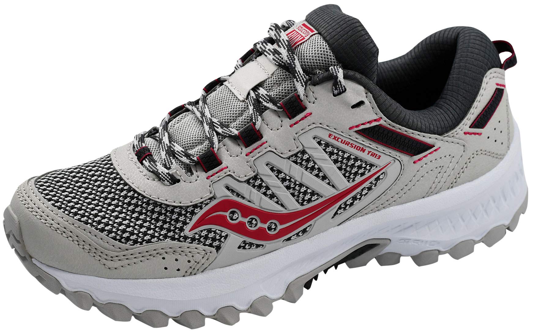 Saucony Women's Versafoam Excursion Tr13 Trail Running Shoe, Grey/Black/Burgundy, 7.5