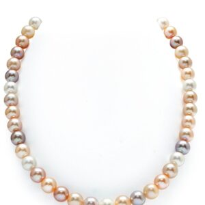 The Pearl Source 14K Gold 8-9mm AAA Quality Multicolor Freshwater Cultured Pearl Necklace for Women in 16" Choker Length