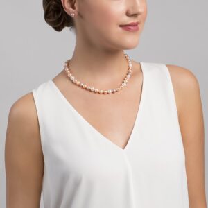 The Pearl Source 14K Gold 8-9mm AAA Quality Multicolor Freshwater Cultured Pearl Necklace for Women in 16" Choker Length