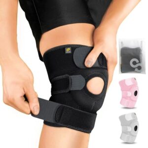 Bracoo Adjustable Compression Knee Patellar Pad Tendon Support Sleeve Brace for Men Women - Arthritis Pain, Injury Recovery, Running, Workout, KS10 (Black)