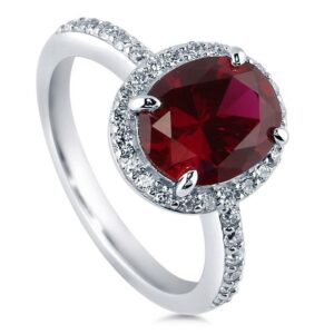 berricle sterling silver halo wedding engagement rings simulated ruby oval cut cubic zirconia cz ring for women, rhodium plated size 9