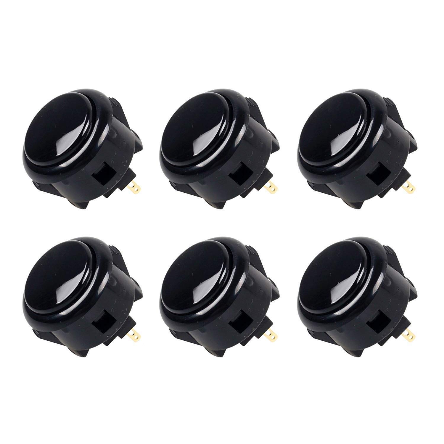 SANWA 6 pcs OBSF-30 Original Push Button 30mm - for Arcade Jamma Video Game & Arcade Joystick Games Console (Black) S@NWA