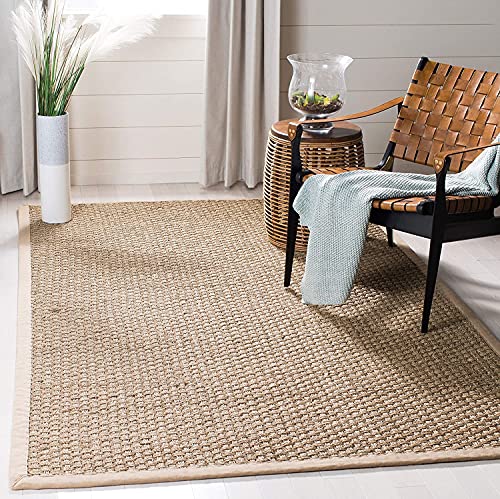 SAFAVIEH Natural Fiber Collection Area Rug - 6' x 9', Natural & Beige, Border Basketweave Seagrass Design, Easy Care, Ideal for High Traffic Areas in Living Room, Bedroom (NF114A)