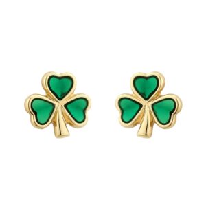 solvar shamrock earrings studs medium gold plated & enamel made in ireland by