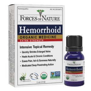 forces of nature hemorrhoid treatment, extra strength 0.37 fl oz, organic homeopathic medicine & essential oils, hemorrhoid relief for pain, itching, swelling, soreness & discomfort