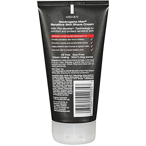 Neutrogena Men's Shaving Cream For Sensitive Skin, Shave Cream Pro-Soothe Technology to Protect Against Razor Bumps & Ingrown Hairs, Dye-Free 5.1 fl. oz (Pack of 2)