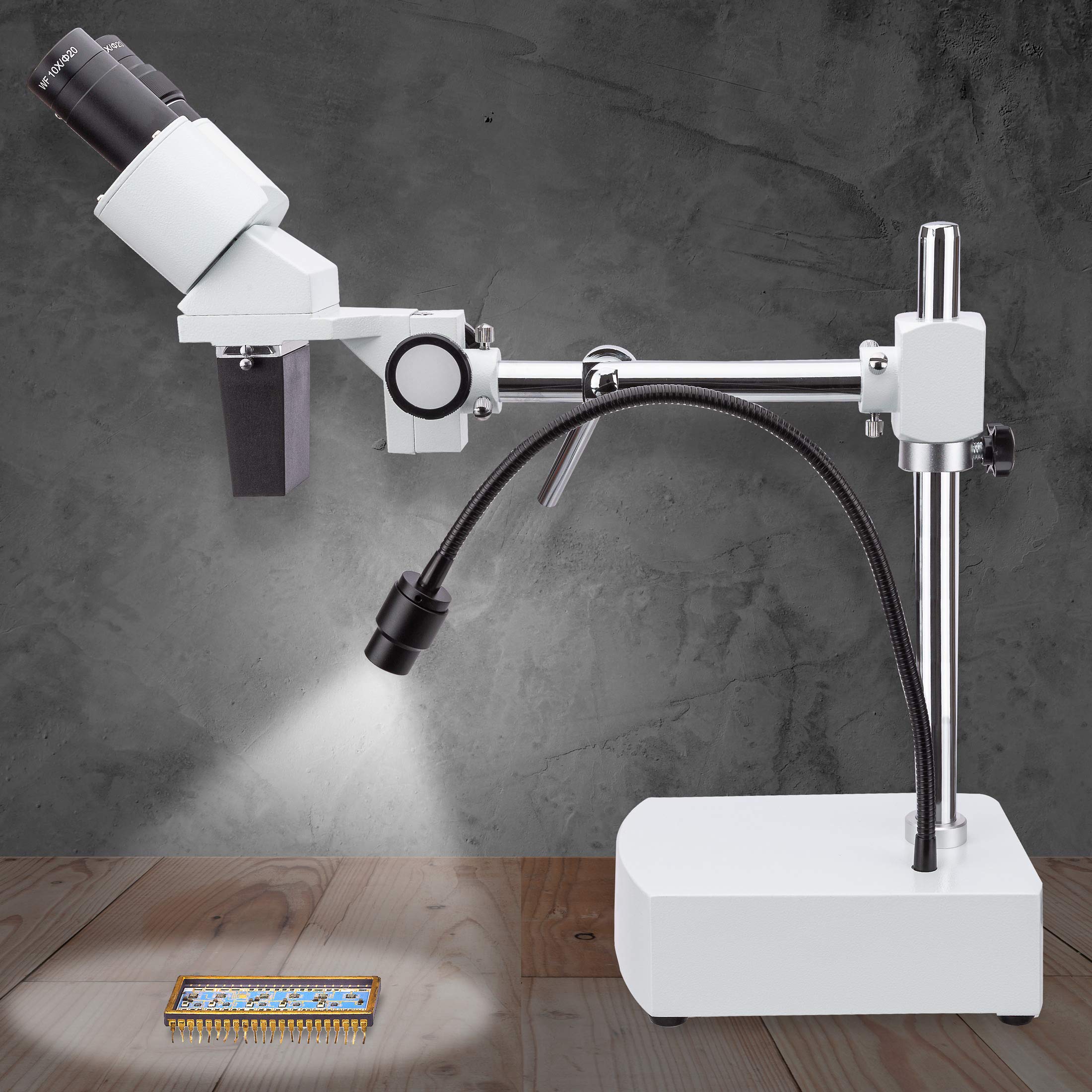 AmScope SE400-Y Professional Binocular Stereo Microscope, WF10x and WF15x Eyepieces, 10X and 15X Magnification, 1X Objective, LED Lighting, Boom-Arm Stand, 110V-120V