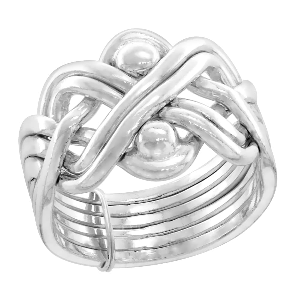 Sterling Silver 6-Piece Puzzle Ring Wire Wrapped with Beads for Men and Women 11.5mm wide size 9