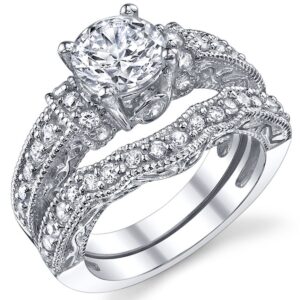 metal masters 1.25 carat solid sterling silver wedding engagement ring set, bridal ring, with cubic zirconia cz size 8