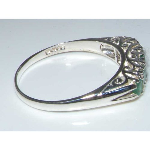 925 Sterling Silver Real Genuine Emerald Womens Band Engagement Ring - Size 6