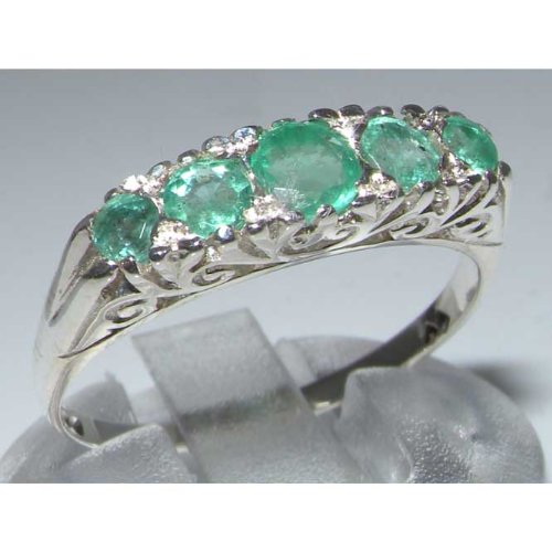 925 Sterling Silver Real Genuine Emerald Womens Band Engagement Ring - Size 6