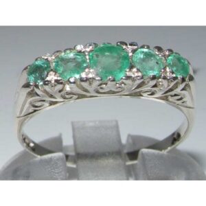 925 Sterling Silver Real Genuine Emerald Womens Band Engagement Ring - Size 6