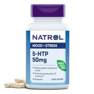 natrol mood & stress 5-htp 50mg, dietary supplement helps support a balanced mood, 45 capsules, 11-45 day supply