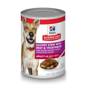 hill's science diet adult 1-6, adult 1-6 premium nutrition, wet dog food, beef & vegetables stew, 12.8 oz can, case of 12