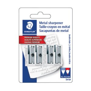 staedtler metal sharpeners, double hole for pencils and colored pencils 2 ea, 510 20bk2,silver