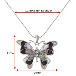 Alilang Silvery Tone Abalone Colored Stones Black White Butterfly Pendant Necklace