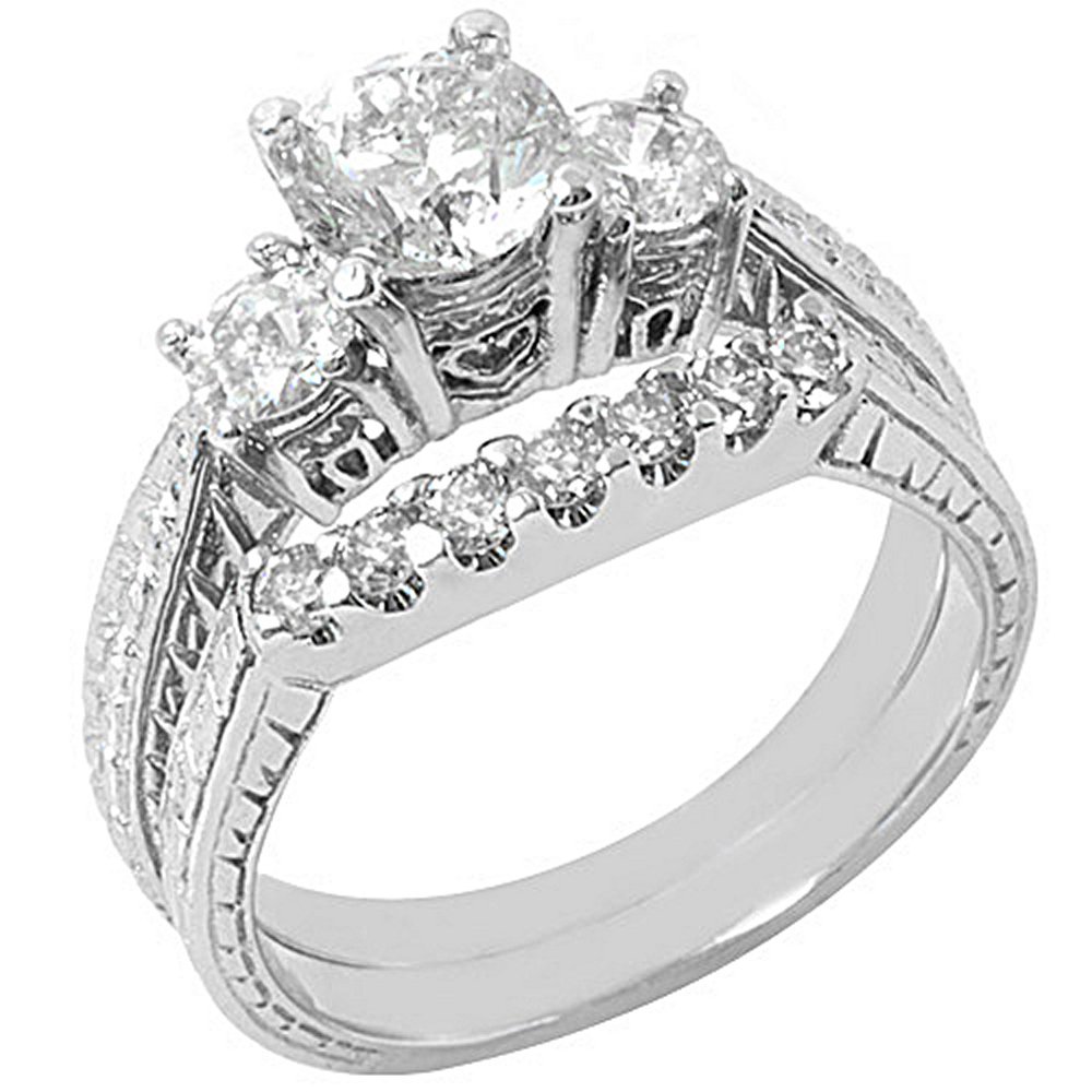 14k White Gold Round Diamond Engagement Ring Wedding Band Bridal Set 1.70 Carats