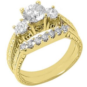 14k yellow gold round diamond engagement ring wedding band bridal set 1.70 carats