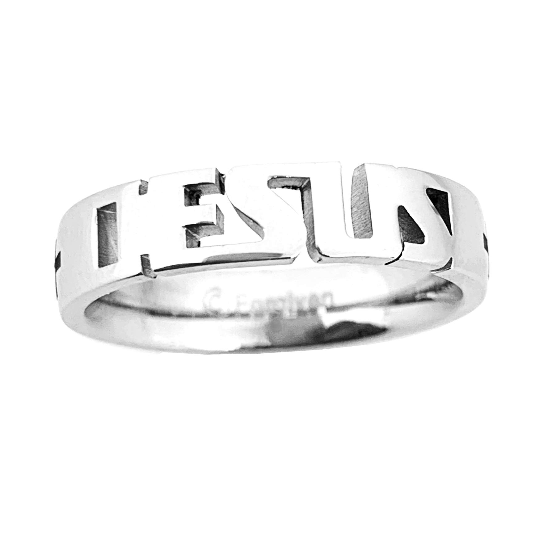 FORGIVEN JEWELRY RSJE1 JESUS Letters with Crosses Stainless Steel Ring Size 8-Christian Jewelry