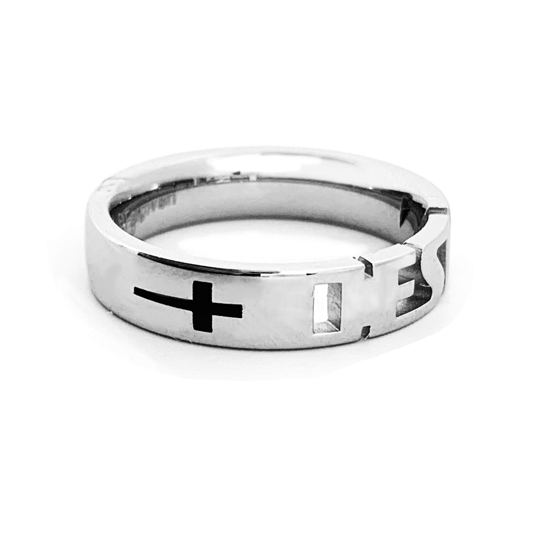 FORGIVEN JEWELRY RSJE1 JESUS Letters with Crosses Stainless Steel Ring Size 8-Christian Jewelry