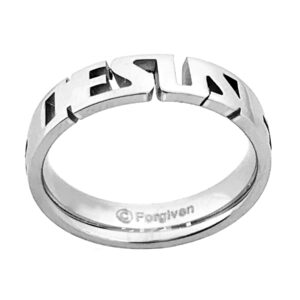 FORGIVEN JEWELRY RSJE1 JESUS Letters with Crosses Stainless Steel Ring Size 8-Christian Jewelry