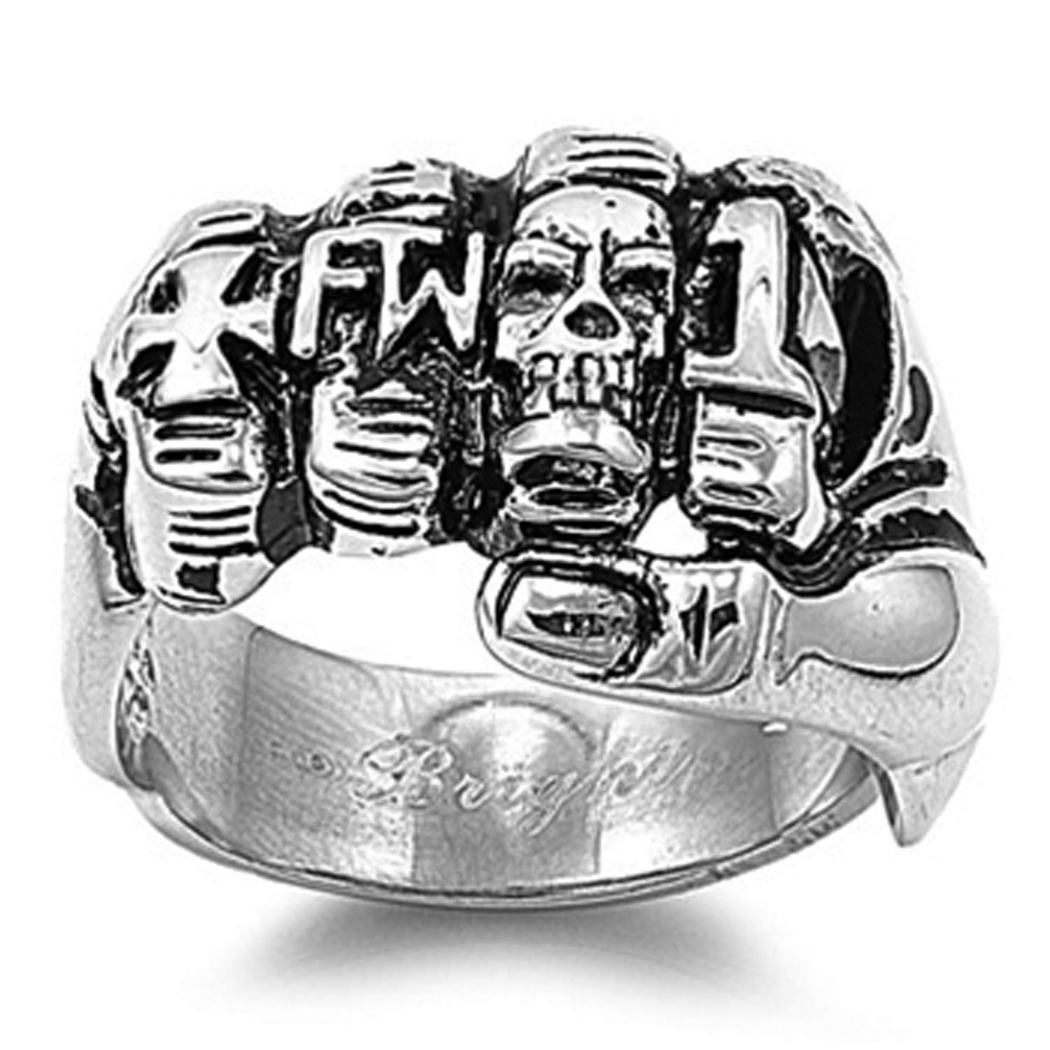 JewelryVolt Stainless Steel Ring Fist Ross FTW Skull 1 Polished & Oxidized Casting (C 10)