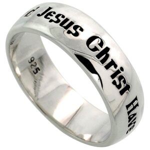 sterling silver lord jesus christ have mercy on me ring flawless polished finish 1/4 inch size 10.5