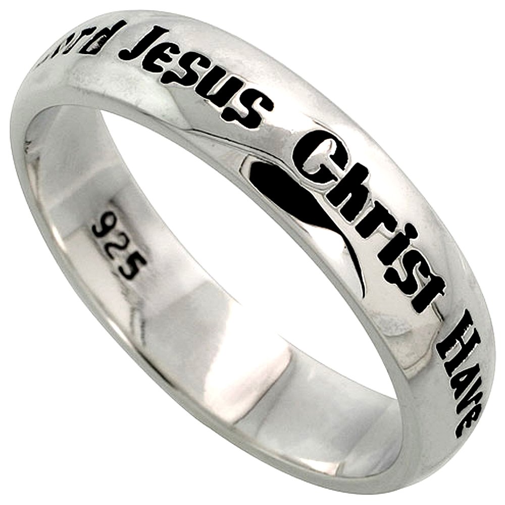 Sterling Silver LORD JESUS CHRIST HAVE MERCY ON ME Ring Flawless Polished Finish 3/16 inch size 8